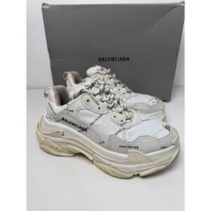 Balenciaga Triple S Allover Logo "Leather Free" White SZ 8